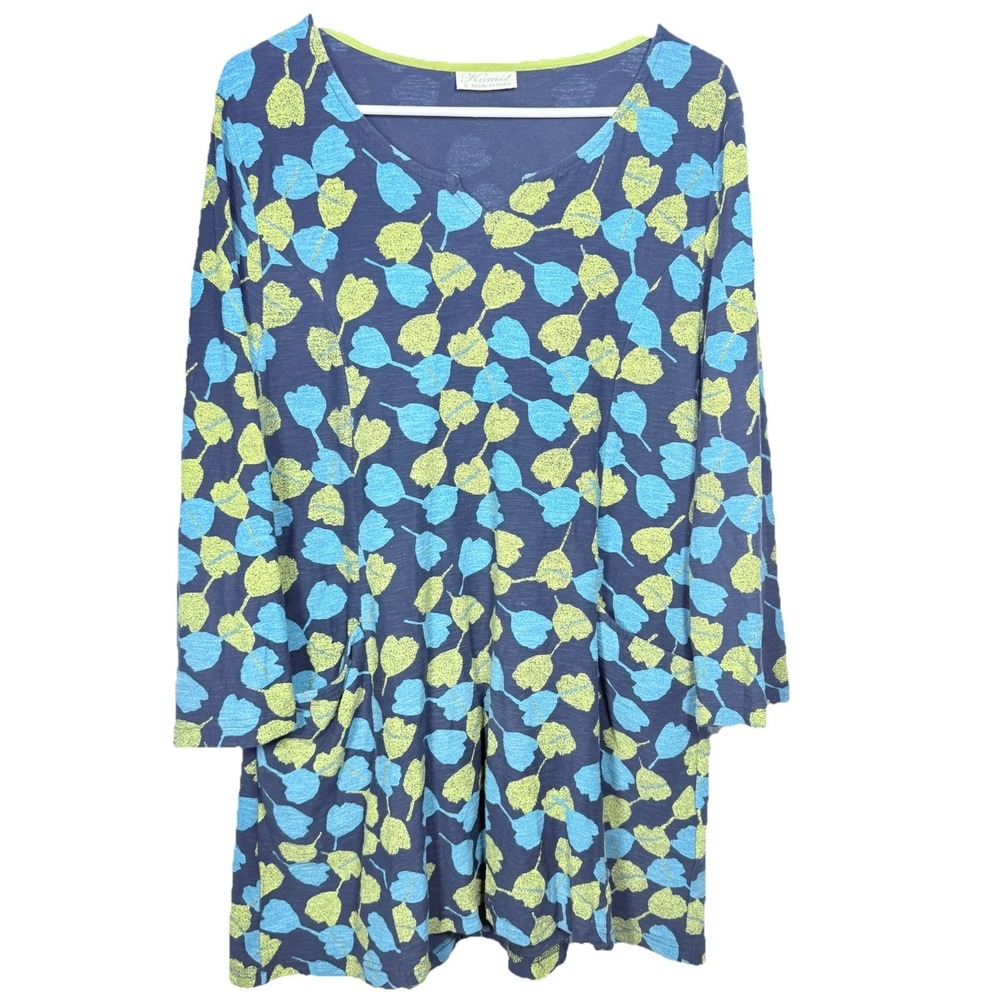Komil Leaf Print Tunic Top Lagenlook Boho Art to Wearβ Flowy Cotton Pockets Lg